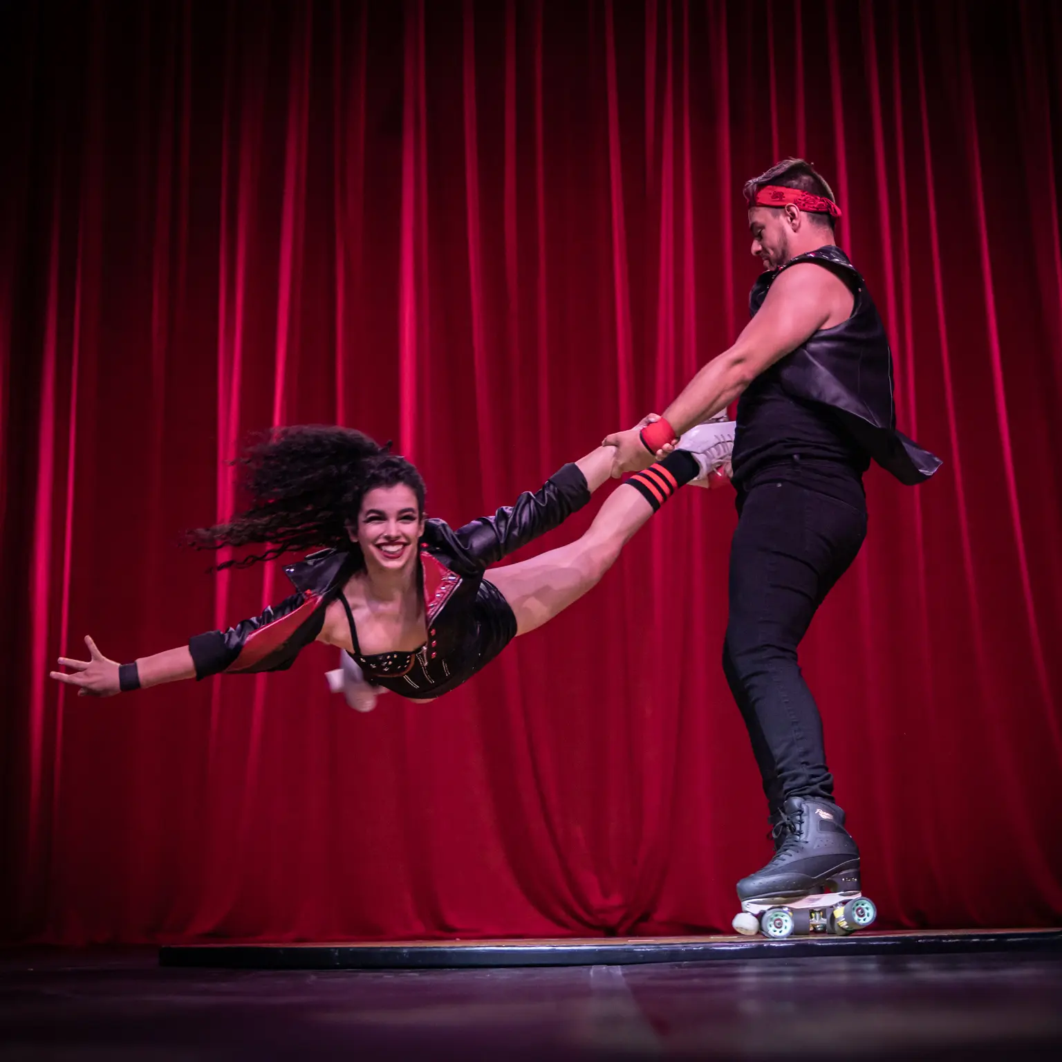 Duo roller skating act